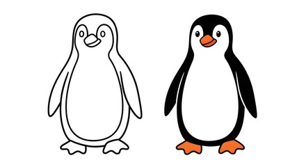 Naklejka premium Penguin Duo – Realistic and Cartoon Side-by-Side