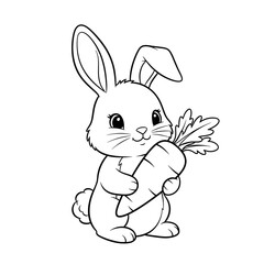 Obraz premium Cartoon Bunny Holding Carrot – Easter Coloring Design