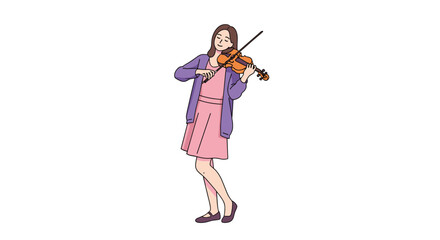 Young woman gracefully plays the beautiful violin with a smile on her face