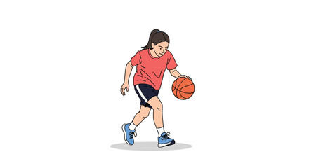 Fototapeta premium Young athlete practicing basketball dribbling skills and ball handling techniques