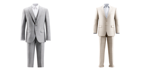 Modern two piece suit with faint gridline pattern in light gray and beige colors, elegant and stylish formal wear for men