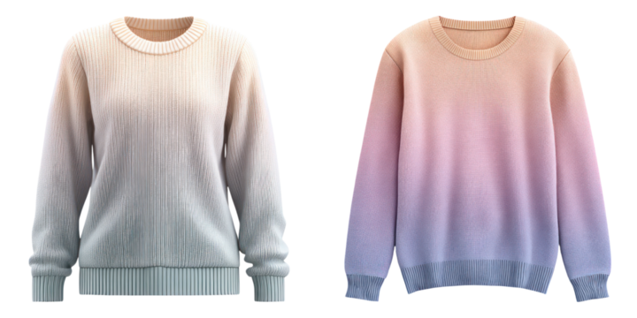 Soft knit sweater with gradient fade pattern in pastel colors, cozy and minimalist design perfect for casual wear