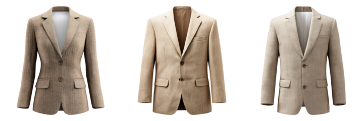 Tailored blazer with subtle herringbone pattern in beige and brown tones, classic design perfect for formal or business wear