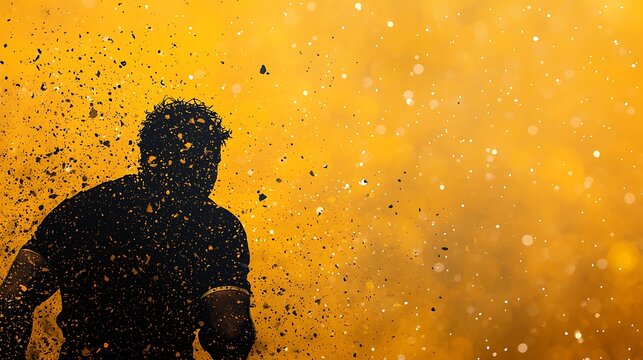 Rugby Player Silhouette in Energetic Gold Burst - Powered by Adobe