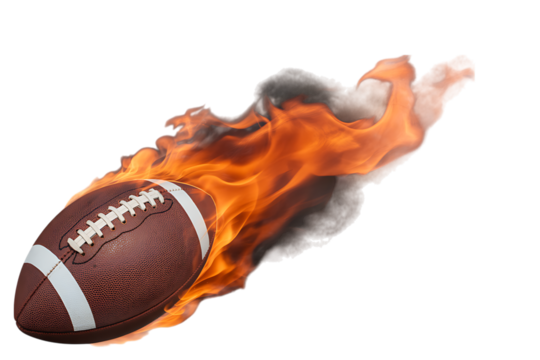 American football in flames isolated on transparent background