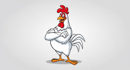 Cartoon Rooster with Crossed Arms, Red Comb, and Happy Expression