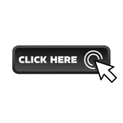 Click here, black rectangular 3D button - vector illustration	