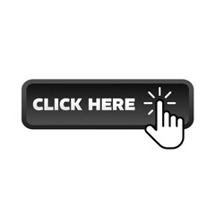 Click here, black rectangular 3D button - vector illustration	