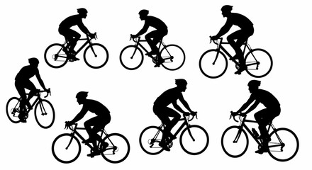 Obraz premium Cyclist Silhouettes: Black Figures Riding Bicycles on White Background