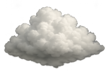 Fluffy white cloud formation isolated on a transparent background for design use.