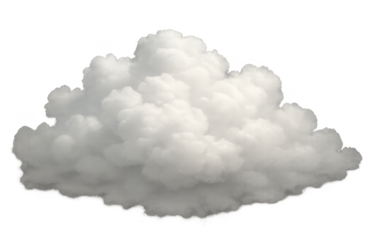 Fluffy white cloud isolated on transparent background, sky element cutout, soft