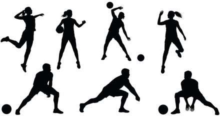 Volleyball Players in Dynamic Action Silhouettes