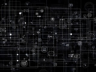 Fototapeta premium Complex network of interconnected graphic elements.