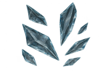 Collection of ice crystals isolated on transparent background, icy shards
