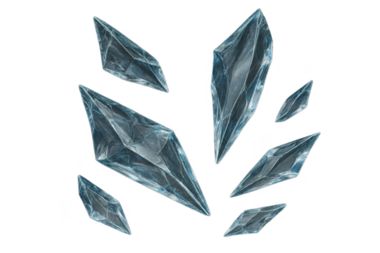 Collection of ice crystals isolated on transparent background, icy shards
