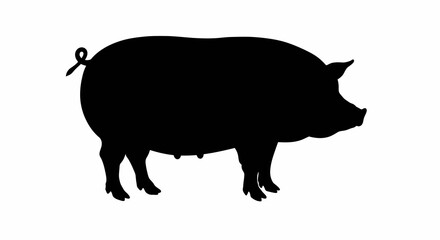 Black Silhouette of a Pig Standing Profile on White Background