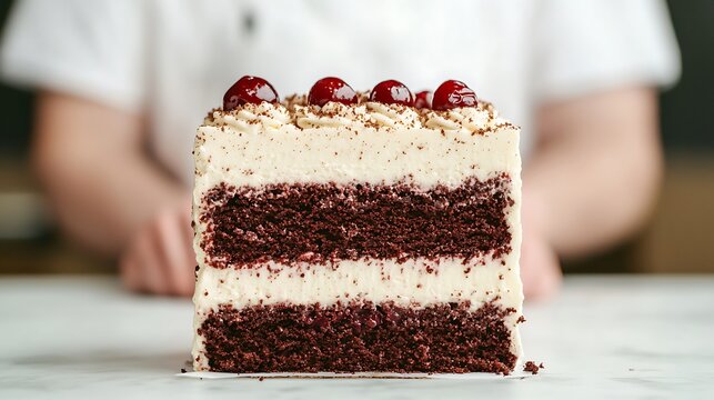Black Forest Cake Slice, Cherries, Cream and Chocolate
