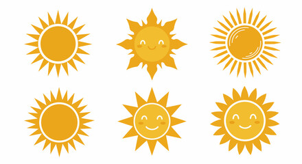 Collection of Cute Cartoon Sun Icons with Different Styles