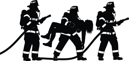 Firefighters are rescuing a victim isolated on white background