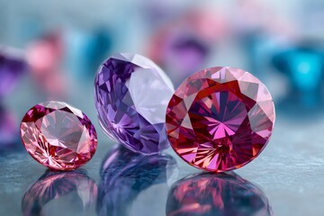 Fototapeta premium Colorful diamonds reflecting on shiny surface