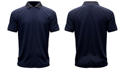 Navy polo shirt mockup showcases front and back designisolated on transparent background for apparel presentation