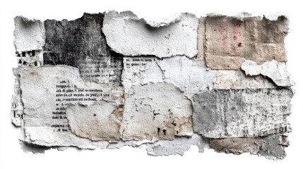 Collage of torn paper pieces on textured white background