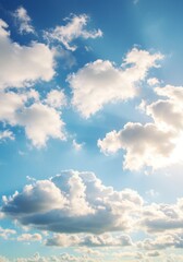 Obraz premium Bright Blue Sky with Fluffy White Clouds and Sunbeams