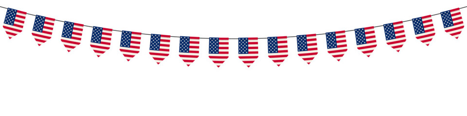 American bunting flags. Design elements for decoration of greetings cards, invitations, interior decor etc. Vector illustration.