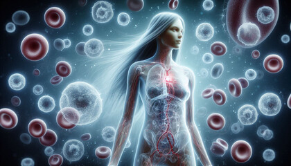 Naklejka premium Lymphocytes are leukocytes or white blood cells in the human immune system, medical concept