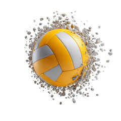 Orange Volleyball Exploding Through Shattered Stone Wall
