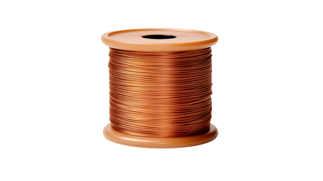 Spool of copper wire, a shining example of electrical components isolated on transparent background