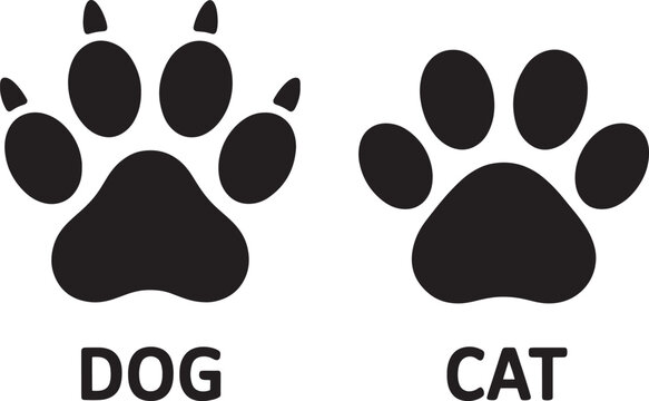 Black silhouette dog and cat paw prints isolated on white background silhouette