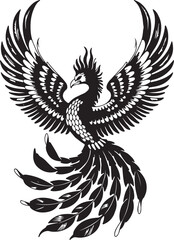 Fototapeta premium Elegant black and white phoenix bird with wings spread in vector art style