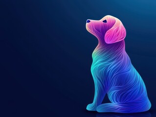 A vibrant, stylized illustration of a dog, showcasing colorful lines and a sleek silhouette against a dark background.