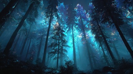 Obraz premium Aerial photography of mystical nighttime forests and enchanted woods