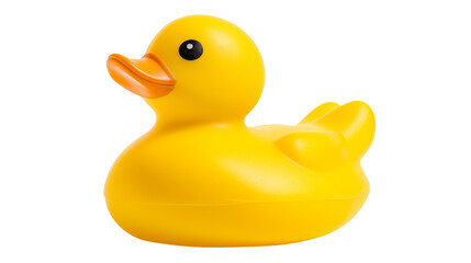 Cheerful yellow rubber duck floats against a transparent background