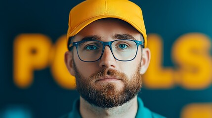 Man in Yellow Cap and Glasses, Bearded Professional
