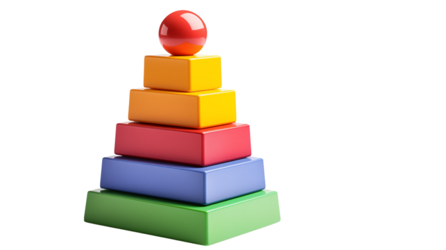 Stacked wooden blocks form a vibrant learning tower isolated on transparent background