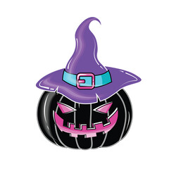 Vector Scary Smiling Halloween Pumpkin on White Background 3D Cartoon Pumpkin illustration with creepy face expression Happy Halloween Trick or Treat Poster Design. Isolated Design Element.