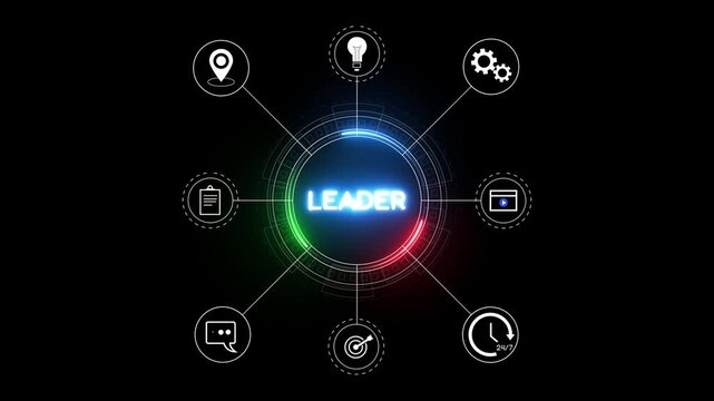 Glowing Successful team leader. Business leadership concepts. A successful team leader is a manager market leader black background
