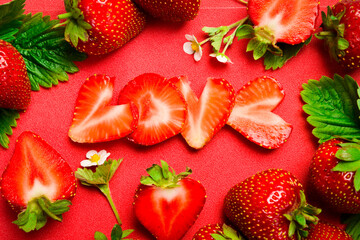Background of strawberries with the inscription 