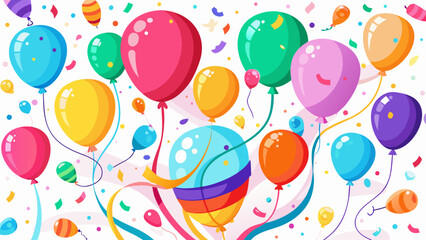 Vibrant celebration with colorful balloons and confetti background