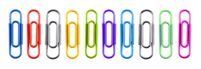 Collection of Vibrant paperclips clustered against clear surface, highlighting workplace organization and stationery design creativity