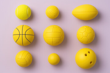 Different sport balls representing various activities forming a grid on a pastel background