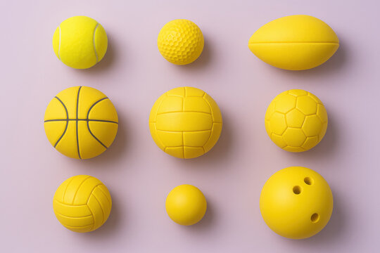 Different sport balls representing various activities forming a grid on a pastel background