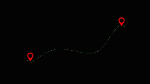 Two Location Point Connection with Lines, Location Pin Pointer on Transparent Background, Location Point Connection with Lines, Location Pin Pointer on on black background