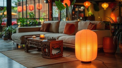 Cozy Sitting Room with Decorative Ceiling Lights Creating Warm Ambiance