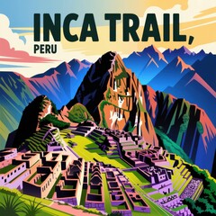 Inca Trail Peru Vintage Travel Poster Art