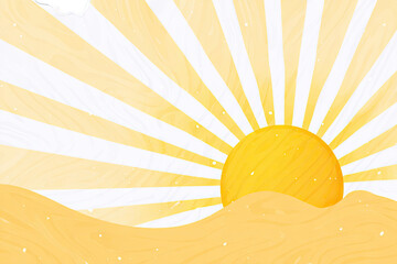 Desert sunrise, radiating sunbeams