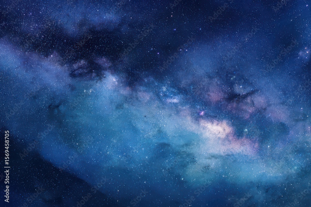Wall mural a celestial view of a vibrant blue and purple nebula filled with stars and gas